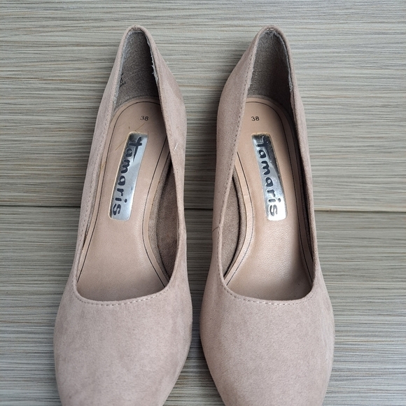 Tamaris suede leather women's shoes, 4" heel. Size 38, taupe color - Picture 6 of 9